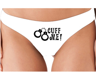 Cuff Me - Cute Handcuff Design - White Thong