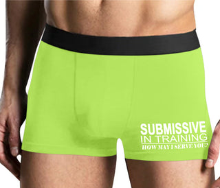 Submissive In Training How May I Serve You - Yellow Boxer Brief