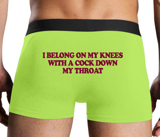 I Belong On My Knees With A Cock Down My Throat - Neon Yellow Boxer Brief