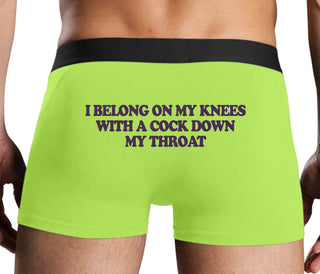 I Belong On My Knees With A Cock Down My Throat - Neon Yellow Boxer Brief