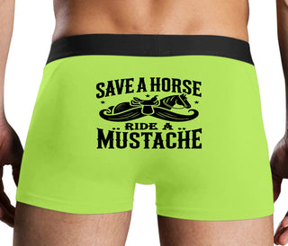 Save A Horse Ride A Mustache - Neon Yellow Boxer Brief
