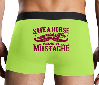 Save A Horse Ride A Mustache - Neon Yellow Boxer Brief