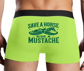 Save A Horse Ride A Mustache - Neon Yellow Boxer Brief
