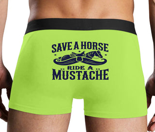 Save A Horse Ride A Mustache - Neon Yellow Boxer Brief