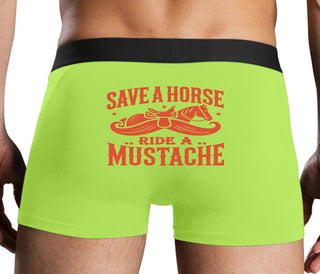 Save A Horse Ride A Mustache - Neon Yellow Boxer Brief