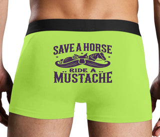 Save A Horse Ride A Mustache - Neon Yellow Boxer Brief