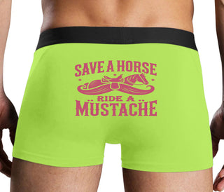 Save A Horse Ride A Mustache - Neon Yellow Boxer Brief