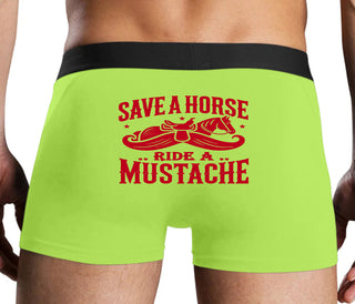 Save A Horse Ride A Mustache - Neon Yellow Boxer Brief