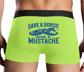 Save A Horse Ride A Mustache - Neon Yellow Boxer Brief