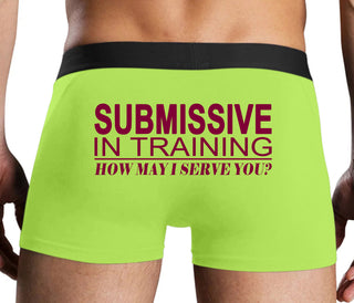 Submissive In Training How May I Serve You - Neon Yellow Boxer Brief