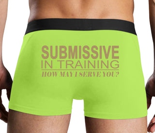 Submissive In Training How May I Serve You - Neon Yellow Boxer Brief