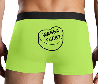 Valentines Day Candy - Wanna Fuck - Neon Yellow Boxer Brief