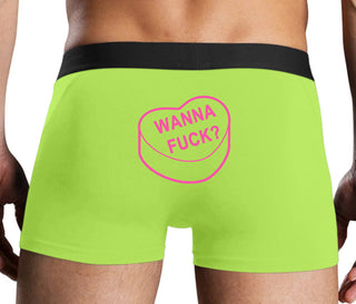 Valentines Day Candy - Wanna Fuck - Neon Yellow Boxer Brief