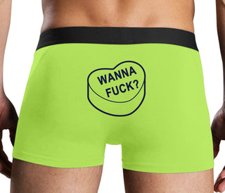 Valentines Day Candy - Wanna Fuck - Neon Yellow Boxer Brief