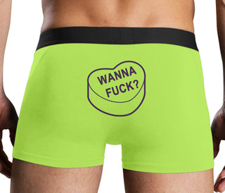 Valentines Day Candy - Wanna Fuck - Neon Yellow Boxer Brief