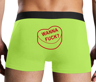 Valentines Day Candy - Wanna Fuck - Neon Yellow Boxer Brief
