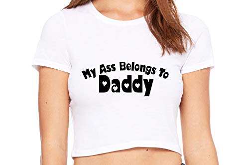 Knaughty Knickers My Ass Belongs to Daddy DDLG BabyGirl White Crop Tank Top