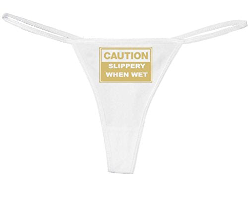 Knaughty Knickers Women's Rude Slippery When Wet Fun Sexy Thong Large White/Black