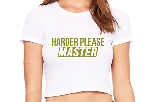 Knaughty Knickers Give It To Me Harder Please Master White Crop Tank Top