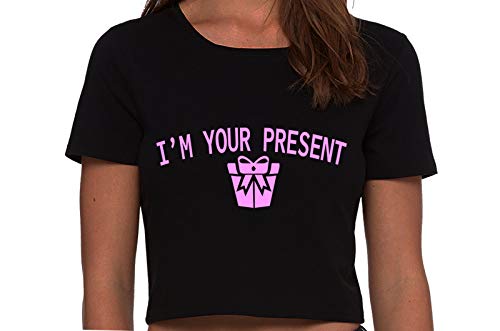 Knaughty Knickers I AM YOUR PRESENT IM I WILL BE GIFT Black Cropped Tank Top