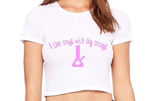 Knaughty Knickers I Like Boys With Big Bongs Pot Weed White Crop Tank Top