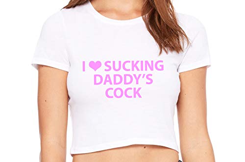 Knaughty Knickers I Love Sucking Daddys Cock DDLG Oral White Crop Tank Top
