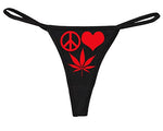 Knaughty Knickers Women's Peace Love Pot Sexy Hippy Weed Thong