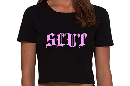 Knaughty Knickers Slut Gothic Medieval Tatoo Look BDSM Black Cropped Tank Top