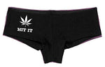 Knaughty Knickers Women's Hit It Pot Leaf Weed Rave Hot Sexy Boyshort Black/Lime Green