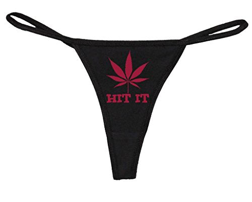 Knaughty Knickers Women's Hit It With Marijuana Pot Weed Leaf Funny Thong Large Black/Green