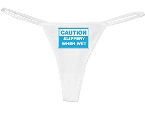 Knaughty Knickers Women's Rude Slippery When Wet Fun Sexy Thong Large White/Black