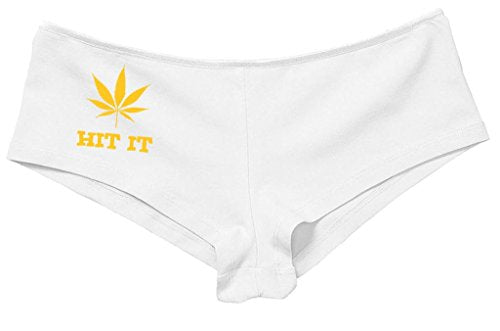 Kanughty Knickers Women's Hit It Pot Leaf Weed Rave Hot Sexy Boyshort White