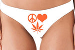 Knaughty Knickers Peace Love Pot Rave Festival wear Stoner Weed White Thong hot