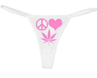 Peace Love Pot - White String Thong