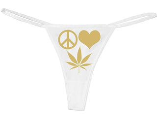 Peace Love Pot - White String Thong