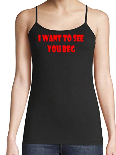 Knaughty Knickers I Want To See You Beg On Your Knees Black Camisole Tank Top