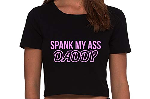 Knaughty Knickers Spank My Ass Daddy Obedient Submissive Black Cropped Tank Top