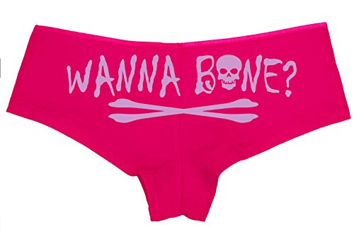 Knaughty Knickers Wanna Bone Want To Bone Halloween Fun Flirty Hot Pink Boyshort
