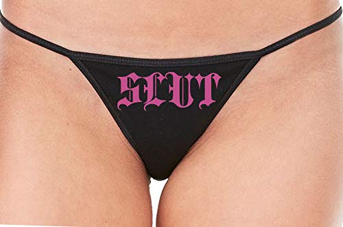 Knaughty Knickers SLUT Gothic Medieval Tatoo Look BDSM Black String Thong Panty