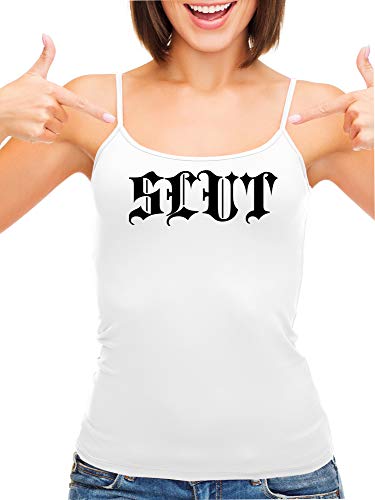 Knaughty Knickers SLUT Gothic Medieval Tatoo Look BDSM White Camisole Tank Top