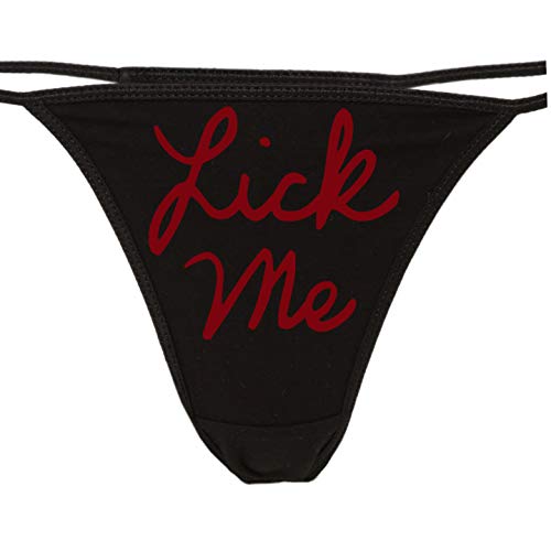 Knaughty Knickers Women's Cute And Sexy Lick Me In Cursive Thong Large Black/Bubble Gum Pink