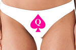 Knaughty Knickers Queen of Spades Logo White Thong Underwear Tattoo BBC QofS qos