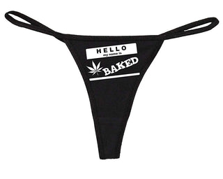 Hello My Name is Baked - Black String Thong