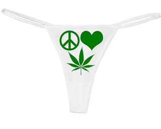 Peace Love Pot - White String Thong