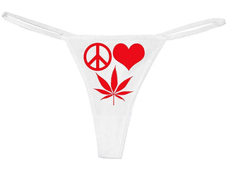 Peace Love Pot - White String Thong