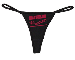 Hello My Name is Baked - Black String Thong