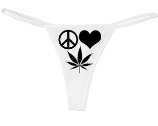 Peace Love Pot - White String Thong