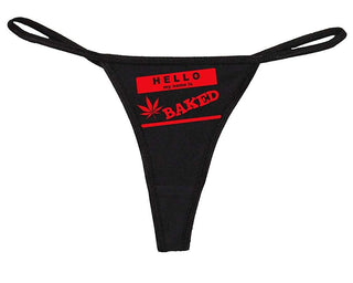 Hello My Name is Baked - Black String Thong