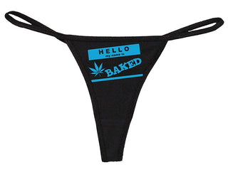 Hello My Name is Baked - Black String Thong