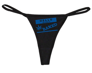 Hello My Name is Baked - Black String Thong